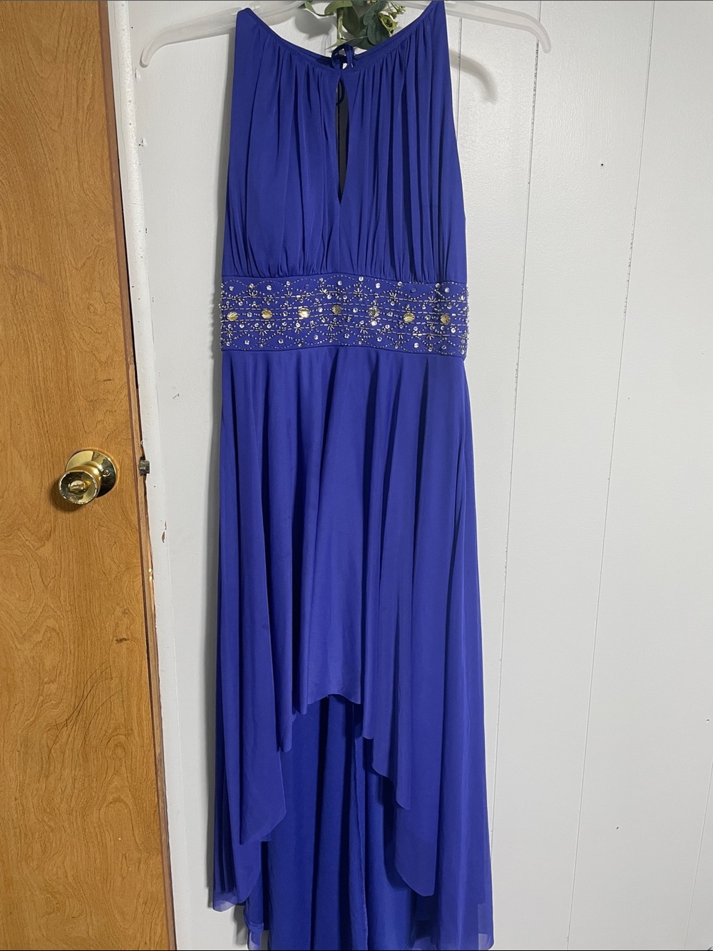Elegant Beaded High-Low Dress in Royal Blue